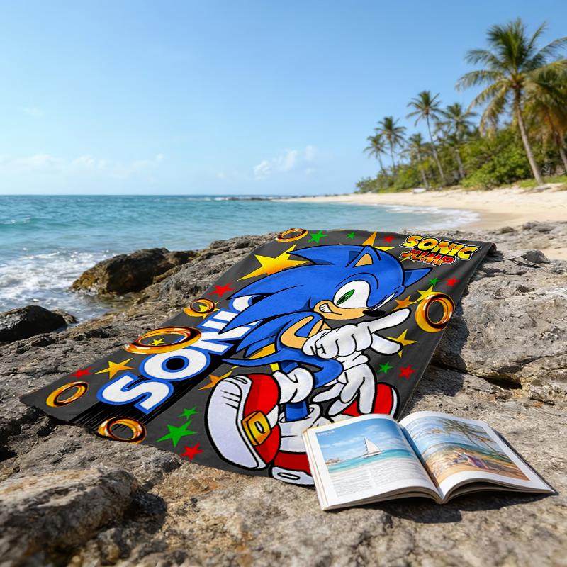 Ultra-Soft Beach Towel with Sonic Theme,Ideal for Pool - Camping, Diving - Perfect Travel Essential, Vibrant Beach Towel.