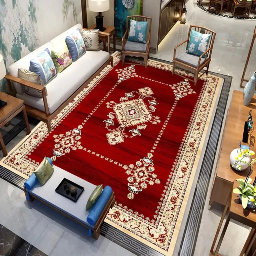 Persian Luxury Carpets Living Room Bedroom Kitchen Retro Red Home Decoration Rugs Soft Washable Non-slip Washroom Floor Mats