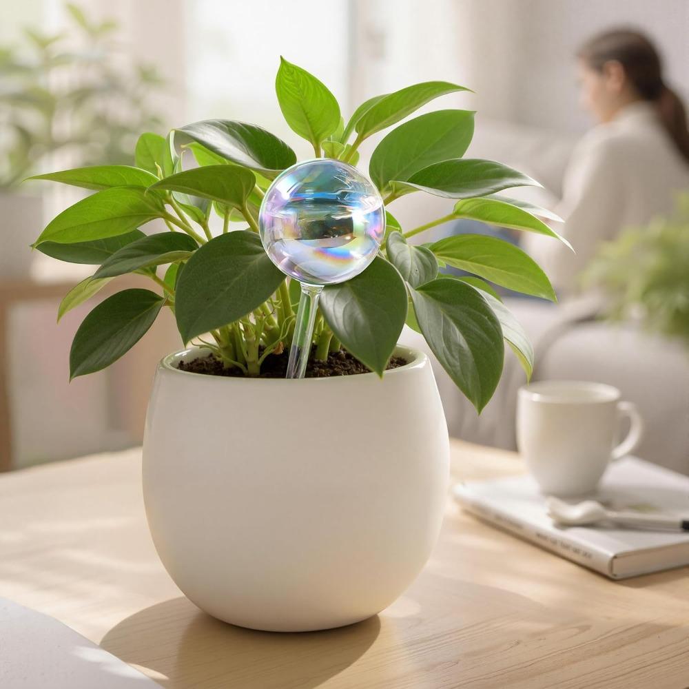 2pcs Clear Glass Plant Watering Globes Rainbow Gradient Self Watering Globes Automatic Plant Waterer Self Watering Planter Insert Spikes Devices