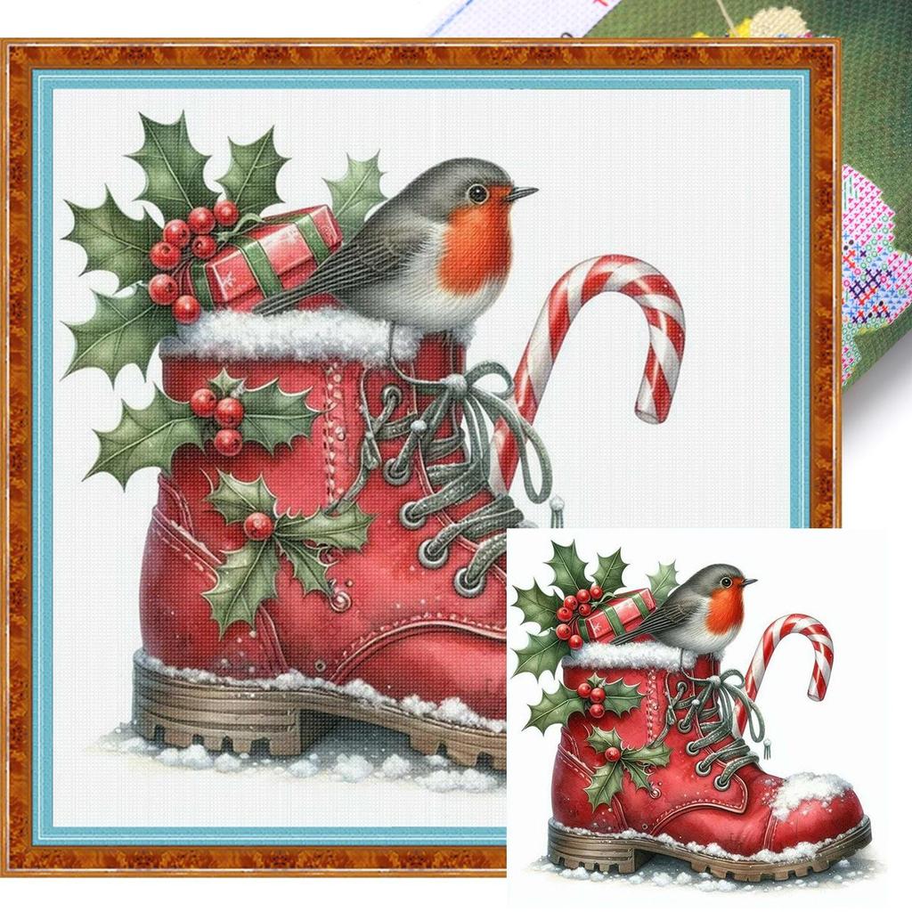 Christmas Printed Cross Stitch Kit 40x40cm DIY 11CT Embroidery Craft Set Decor