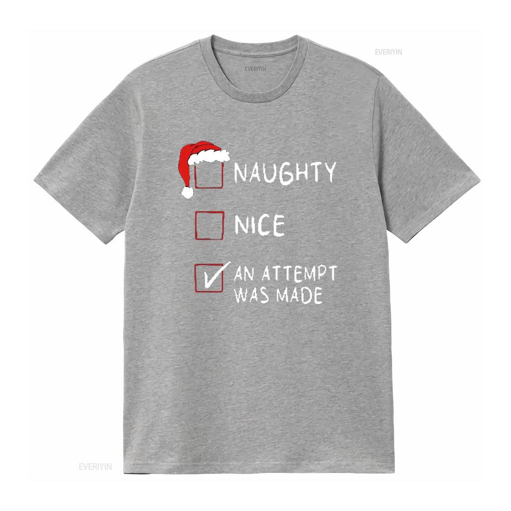 Travesso Bom Uma Tentativa Engraçada Lista Natal Homens Camiseta de Natal Preta Média lavada vintage Versátil streetwear homem Respirável