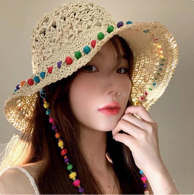 Daisy Raffia Woven Empty Top Hat Children Summer Outdoor Seaside Vacation Sunshade Sun Protection Straw Hat