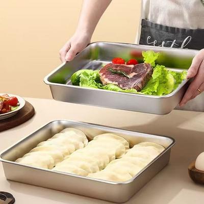 Stainless Steel Food Storage Tray with Plastic Lid Dumplings Box Fresh-keeping Box  BBQ