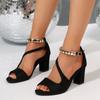 New Style Shoes Fish-mouth High Heels One-button Thick-heeled Large-sized Sandals
