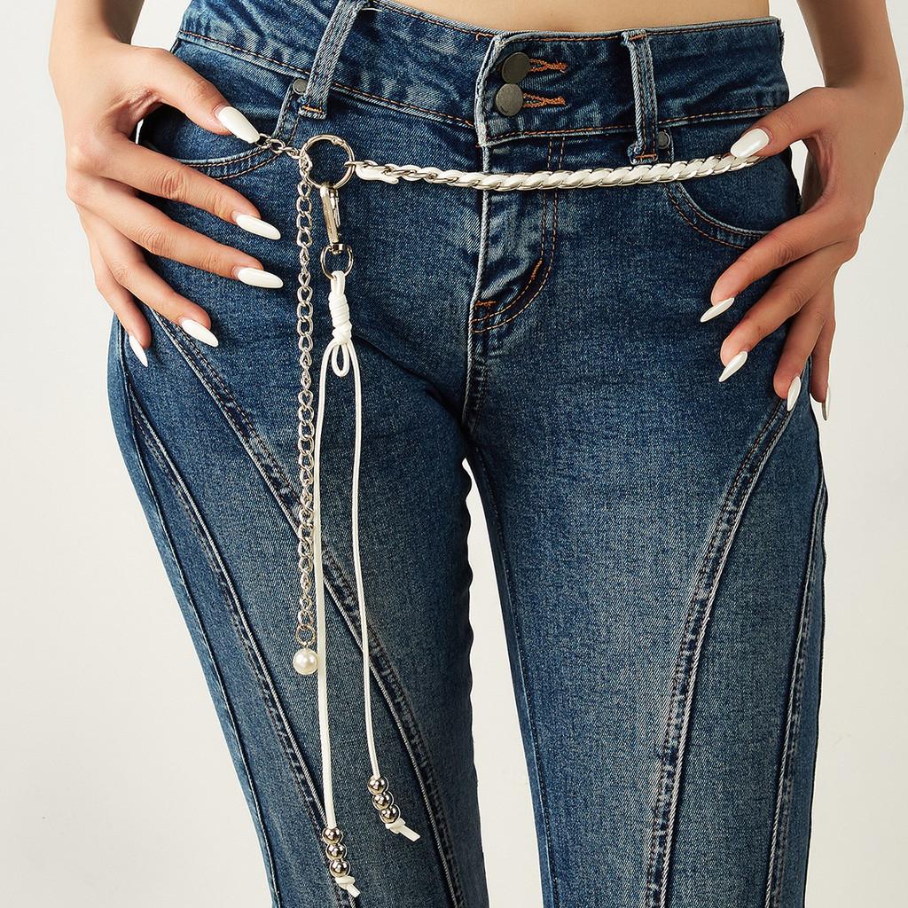 Metallic Chain Waist Chain With Handcrafted Beaded Design For Trendy Fashion Enthusiasts