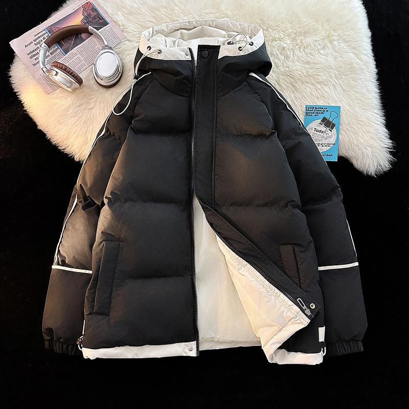 

Down cotton-padded clothes, cotton-padded clothes, men s couples, shoulder-length sleeves, hooded bags, casual cotton-padded clothes S чёрный