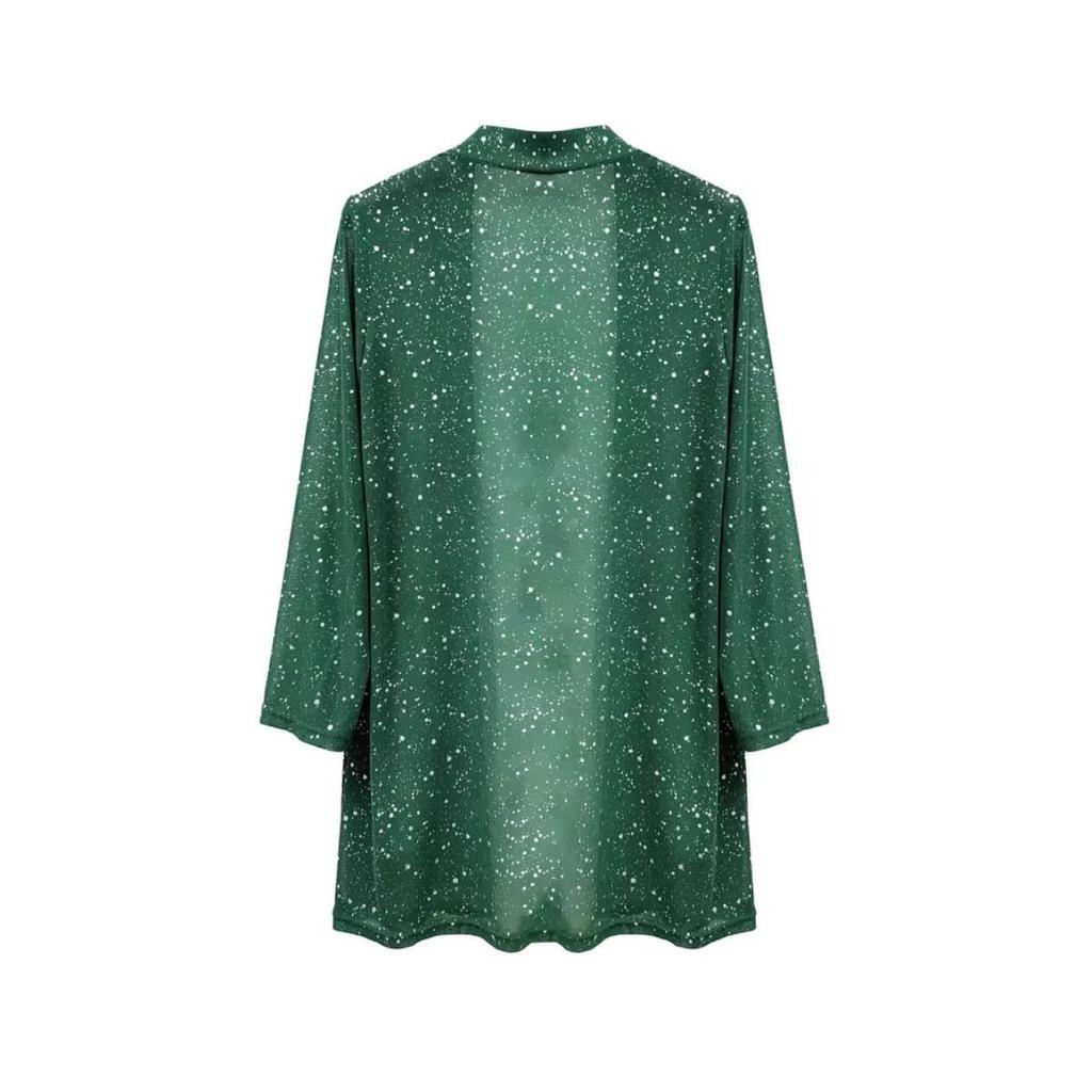 New Women's Elegant Shiny Mesh 3/4 Sleeve Open Cardigan, Fashion Casual Spring Summer Top for Women, European American Style