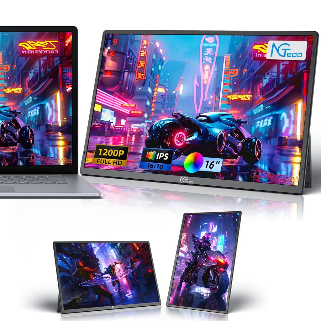 Mobile Monitor 16 Inch 1920 x 1200 Mobile Display Portable Monitor IPS LCD Panel Screen Thin and Lightweight USB Mini HDMI Compatible with Work from