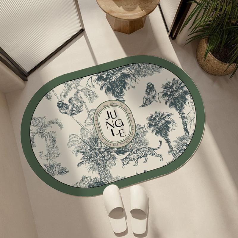 Diatom mud light luxury retro sketch wind cushion bathroom floor mat toilet absorbent foot pad toilet door carpet