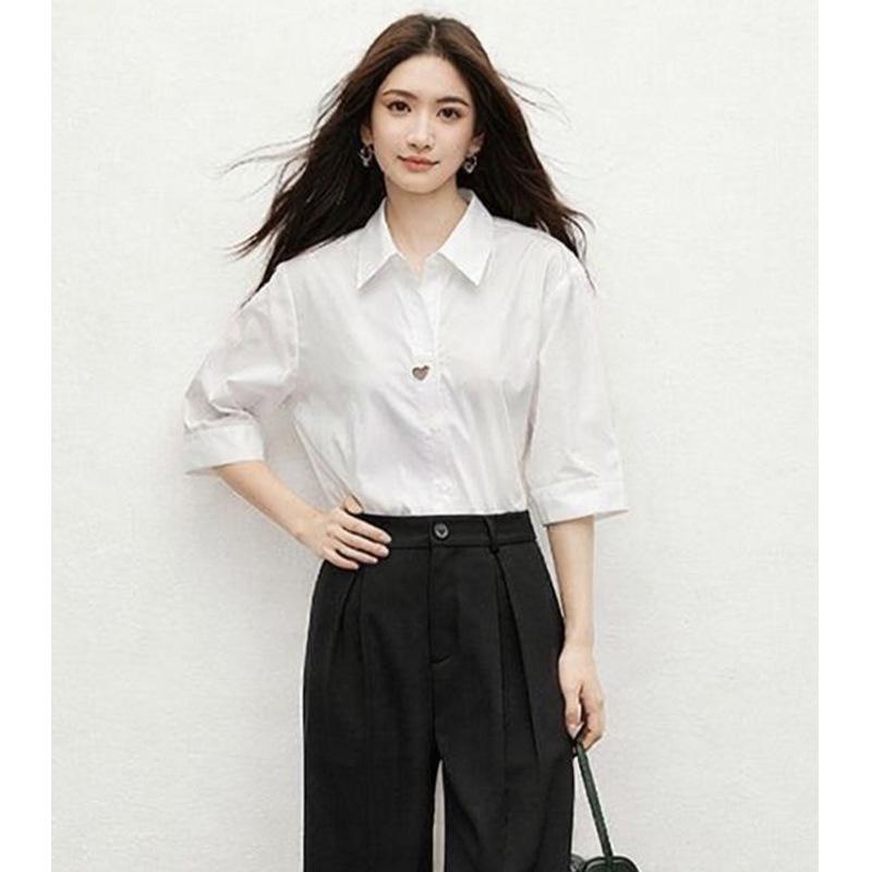 French Style Elegant White Five-Sleeve Women s Shirt - 2026 Spring Collection, Perfect for Petite Figures XX-Large белый