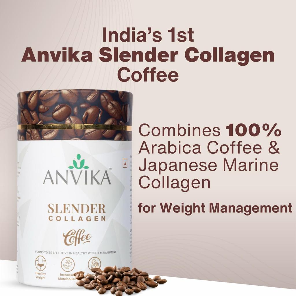 Anvika Slender Collagen Coffee with Marine Collagen Peptides, Garcinia Cambogia & L-Carnitine | Supports Weight Management, Boost Metabolism | Re