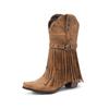 European and American Ethnic Style Square Head Fringed Fashion Boots Women's New Thick Heel Sleeve Fashion Western Cowboy Boots