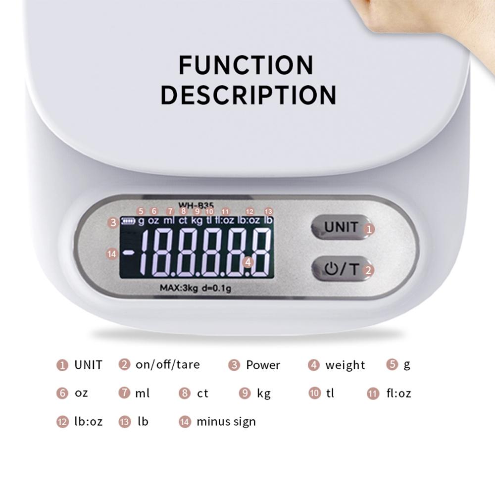 Digital Scale 3kg/0.1g 7kg/1g Precise Kitchen Scale for Baking/Keto/Coffee LCD Display Food Weight Scale Weight Balance Tool