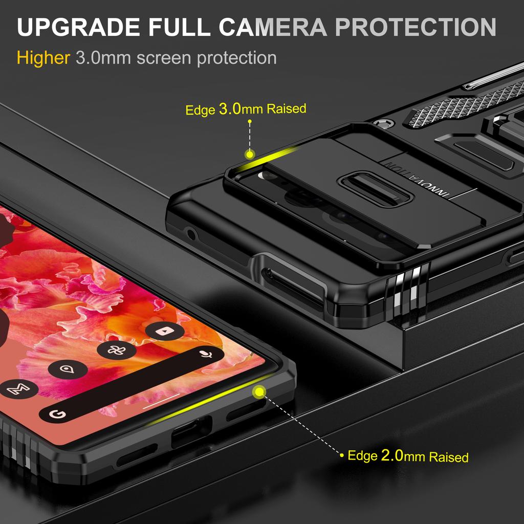 For Google Pixel 9 Pro XL 8 7 Pro Case with Slide Camera Cover, 360° Magnetic Ring Kickstand Upgraded Military Grade Shockproof