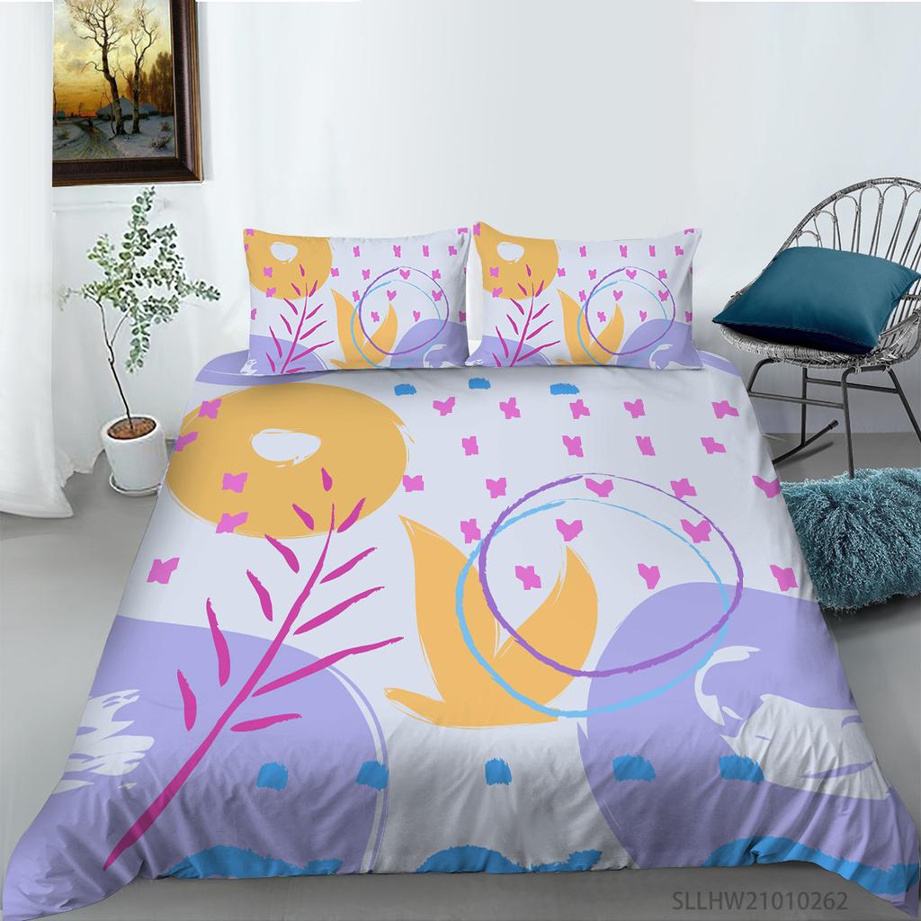 Cartoon Painting 3D Digital Printing Quilt Cover Pillowcase Two Three Piece Set Polyester