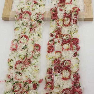 2y/lot 7cm Chic Floral Polk Dots Print Chiffon Rosettes Lace for Baby Girls Dress Clothes Romper Trimming Sewing Accessories