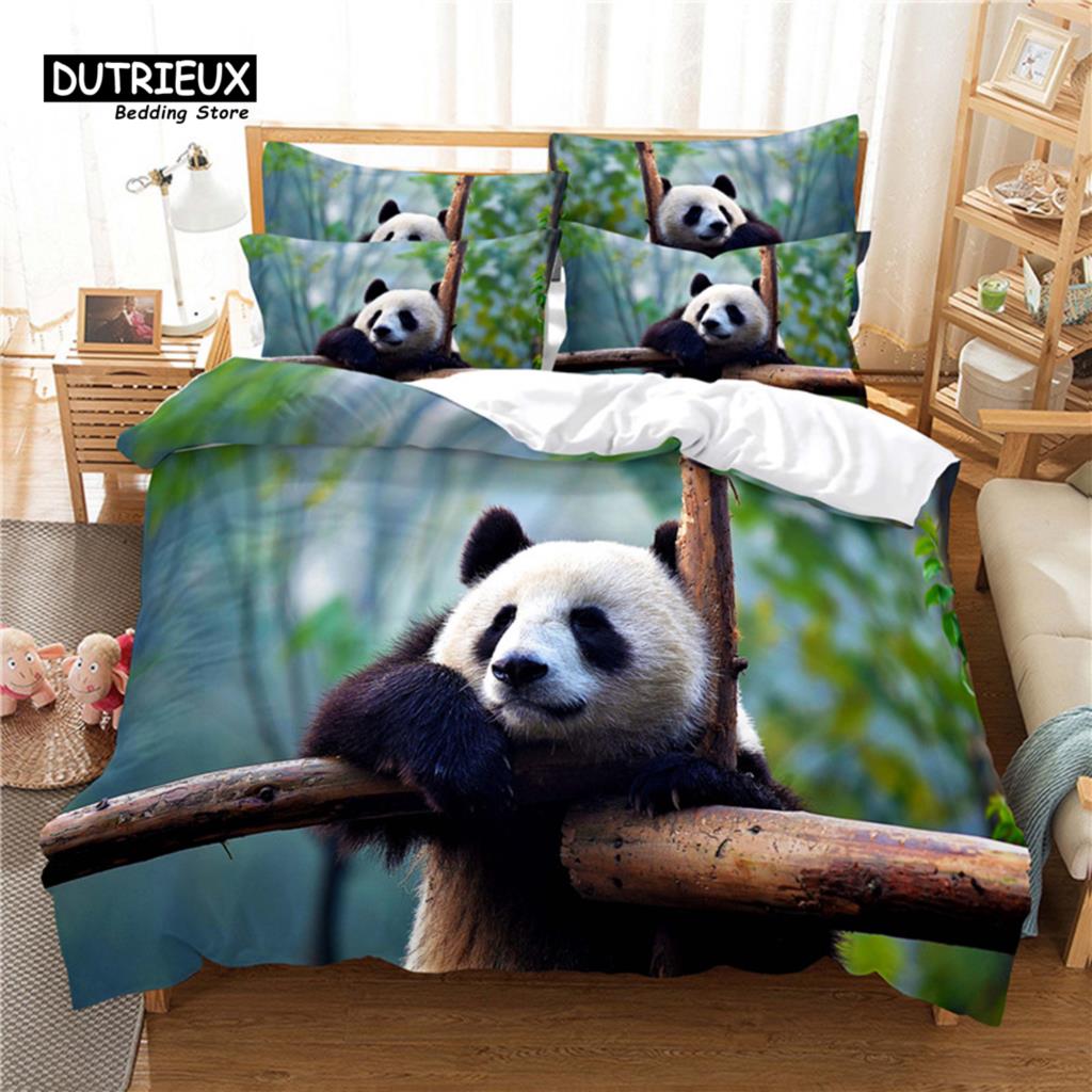 National Treasure Panda Bedding Set, 3Pcs Duvet Cover Set, Soft Comfortable Breathable Duvet Cover, For Bedroom Guest Room Decor