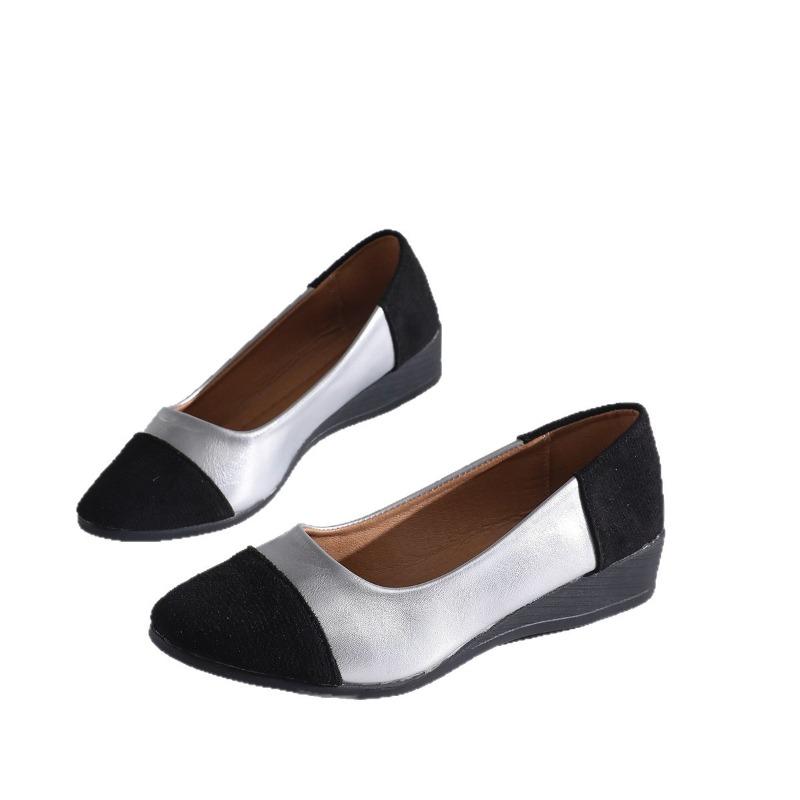 Damen Flats in Überweite, Zweifarbige Loafer mit tiefem Ausschnitt im französischen Stil, Vintage Freizeitschuhe im Großhandel für Damen