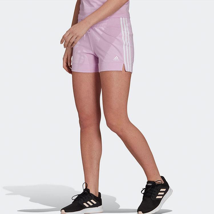 Adidas Logo Embroidered Colorblock Striped Drawstring Training Shorts Women Bottoms Pink GM5527