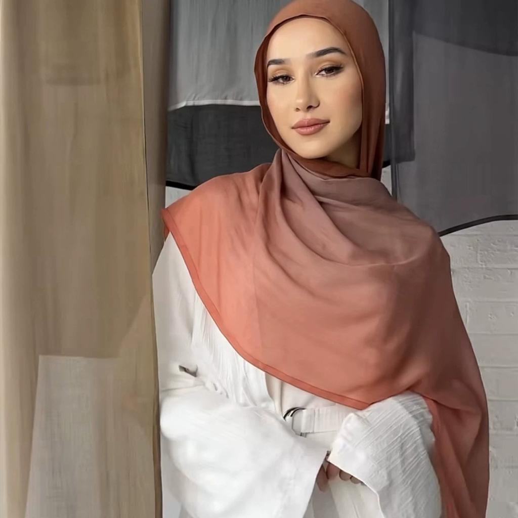 180*85Cm Muslim Viscose Hijab Scarf Women Gradient Color Cotton Feel Head Wrap Lady Soft Turban Scarves Solid Shawl Jersey Hijab