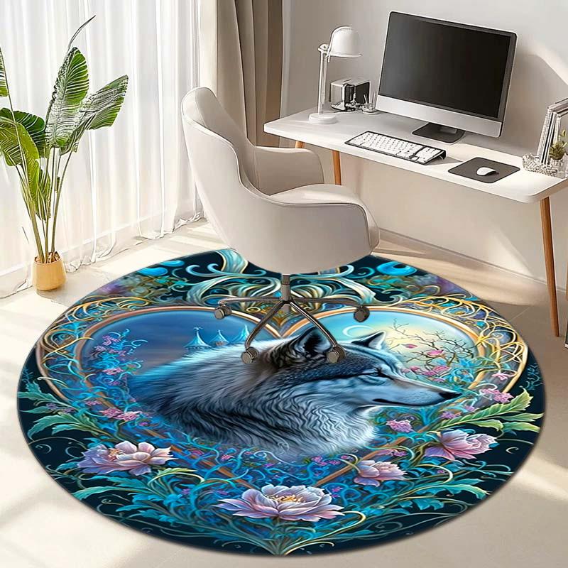 Wolf Heart Floral Fantasy Round Rug Home Soft Decorative Anti Slip Yoga Table And Chair Mat Carpet Outdoor Floor Mat Carpet S8