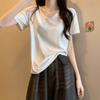 Simple and Fashionable Bottoming Shirt U-neck Front Shoulder T-shirt Women's Short-sleeved White Top Spring and Summer Loose and Casual