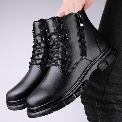 ModeMännlich High Top Walking Schuhe Allround Männliche Motocross Stiefel Seitenreißverschluss Basic Stiefel Echtes Leder Herren Winter Plüsch Schneestiefel