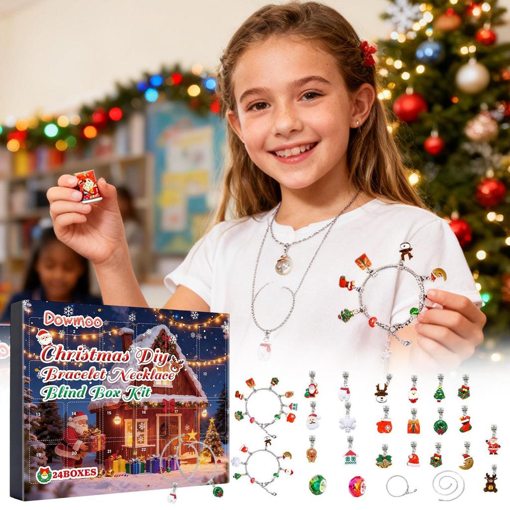 Christmas Advent Calendar Bracelets 24 Days Xmas Countdown Calendar Necklace Diy Jewelry Making Kit For Girl Gift