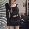 American Ballet Style Elastic Waist Puffy Skirt with Lotus Leaf Edge