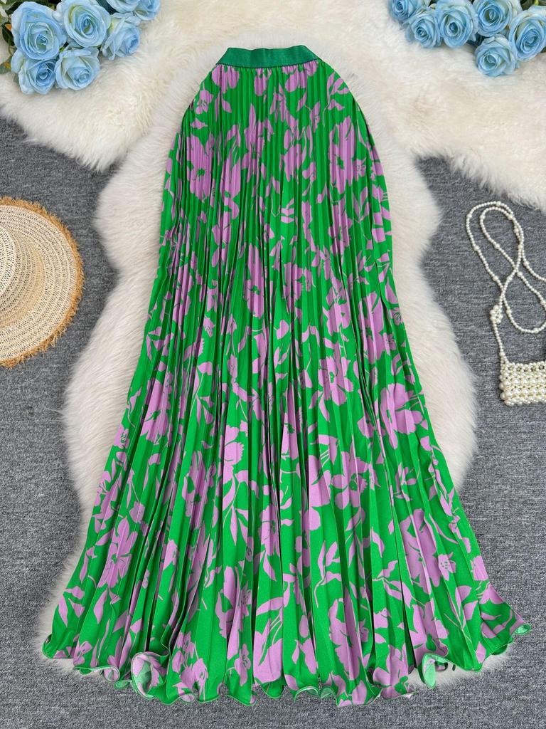 3D Printed Pleated Midi Skirt - 98cm Versatile A-line for Women