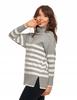 Women's Classic Long Sleeve Striped Turtleneck Sweater MORAJ L Gray
