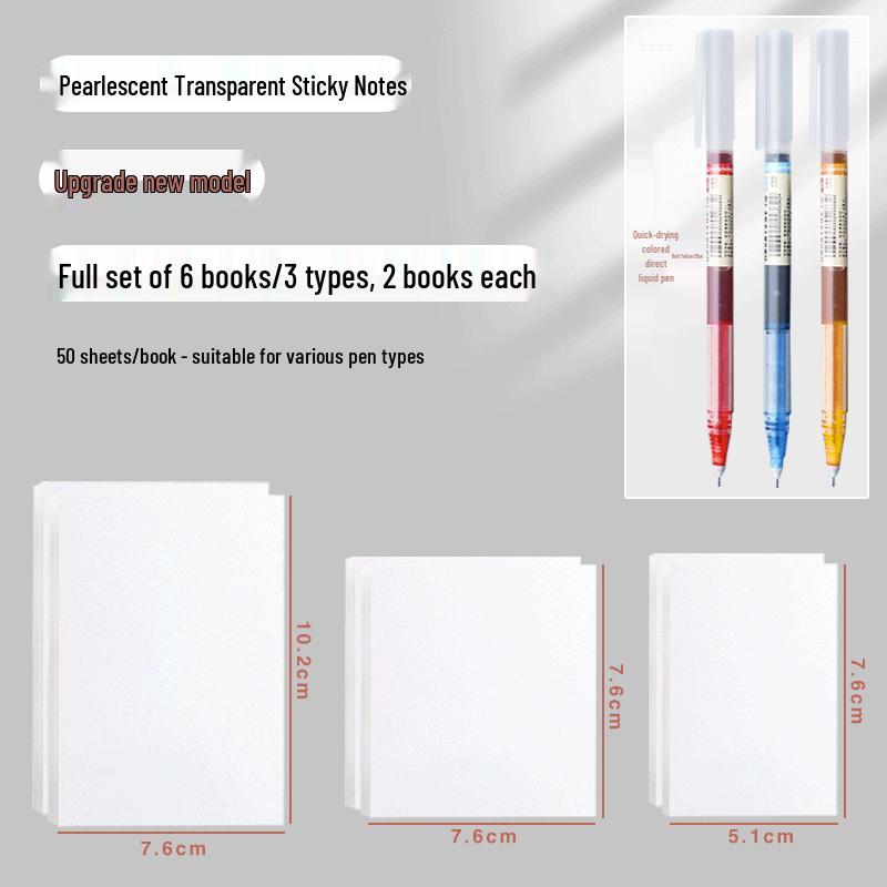 Waterproof Transparent Sticky Notes for Students - Quick-Drying Memo Pad for Exams & Note-Taking