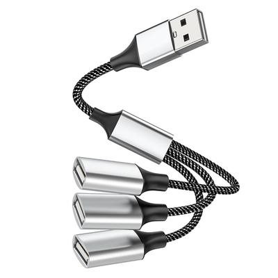 USB A 1 Male To 3 Female Nylon Converter Dual USB Port Expansion Hub Data Charger Power Splitter Adapter for Xbox and Laptops Cable, Mac, Car, One,