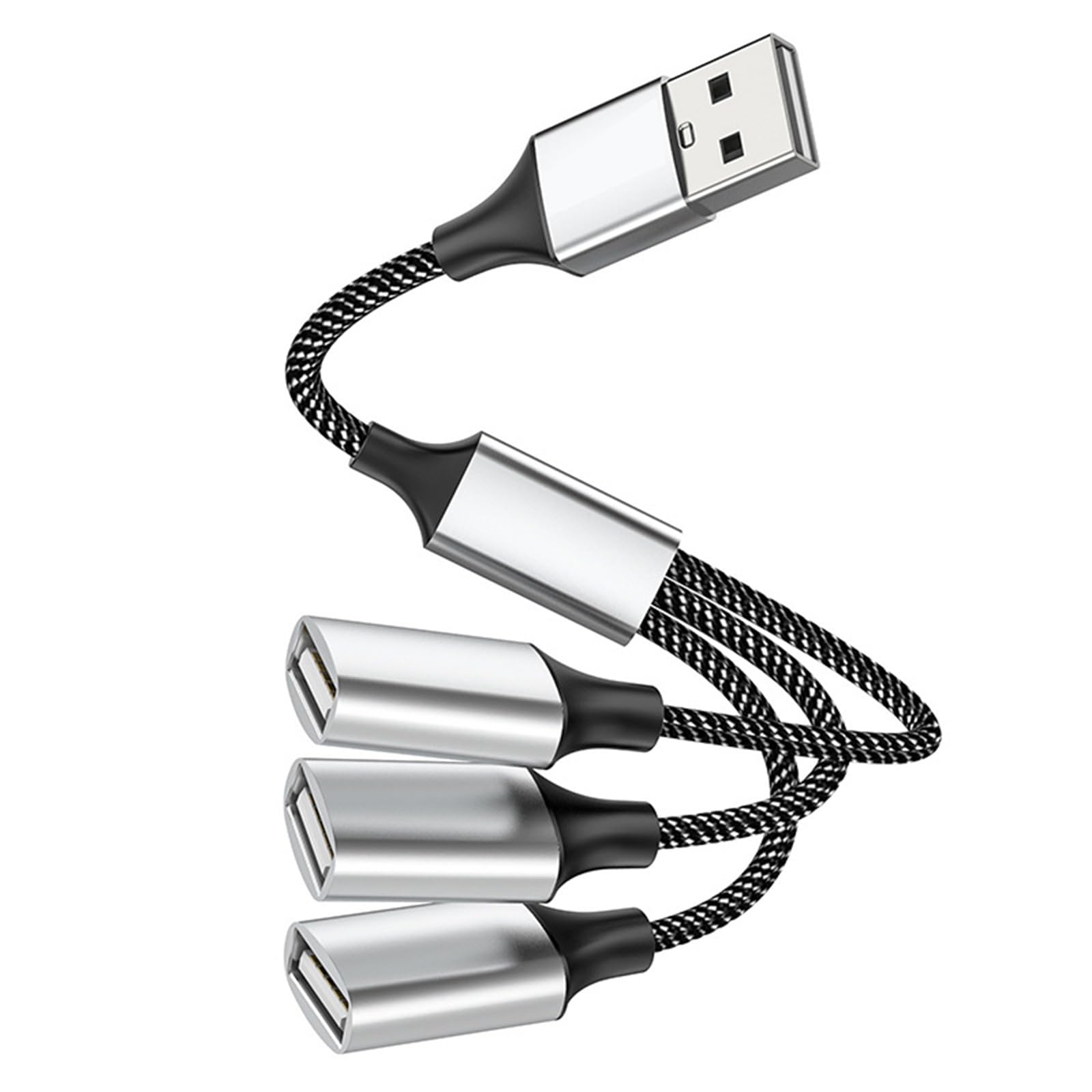 

USB A 1 Male to 3 Female Nylon Converter Dual USB Port Expansion Hub Data Charger Power Splitter Adapter for Xbox and Laptops Cable, Mac, Car, One,