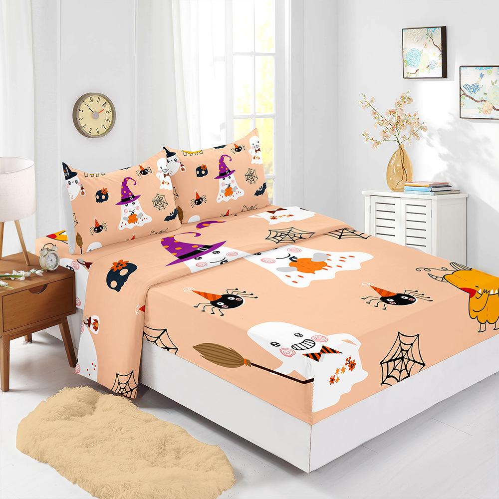 Four-Piece Mattress Set 3D Digital Printing Mattress Protective Cover Halloween Witch Mattress
