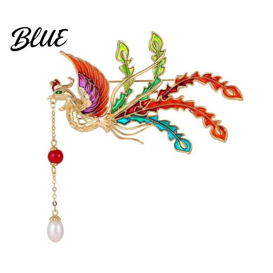 Phoenix Design Lapel Pin Brooch Retro Style with Faux Pearl красный