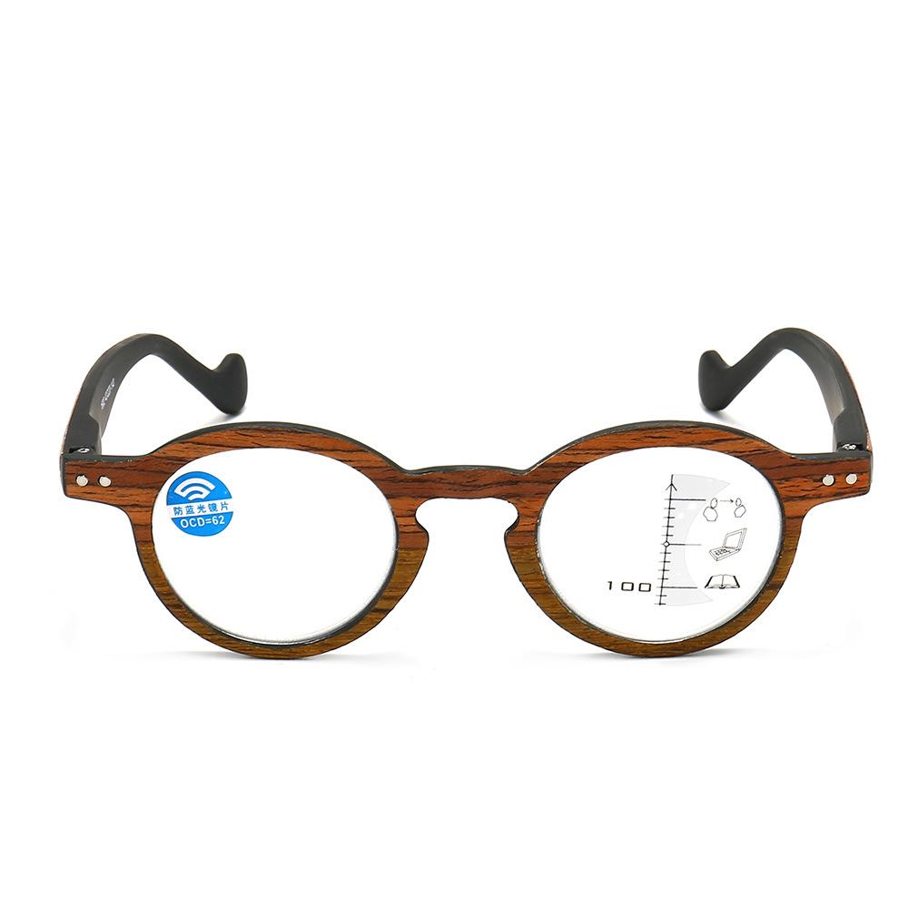 Imitation Wood Grain Retro Round Frame Reading Glasses Intelligent Progressive Multi-Focus Old Man Mirror Far And Near Reading Glasses