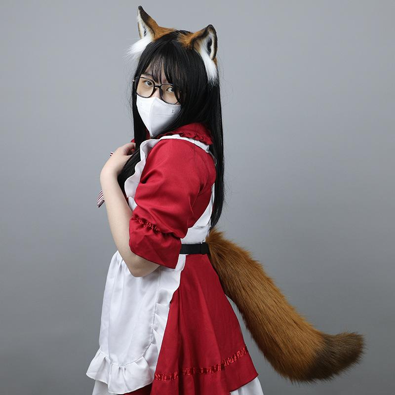 New Fox Ear Fox Tail Props Headdress Wolf King Cat Ear Headband Custom COSPLAY Handmade Long Jackal Tail Anime Hair Accessories