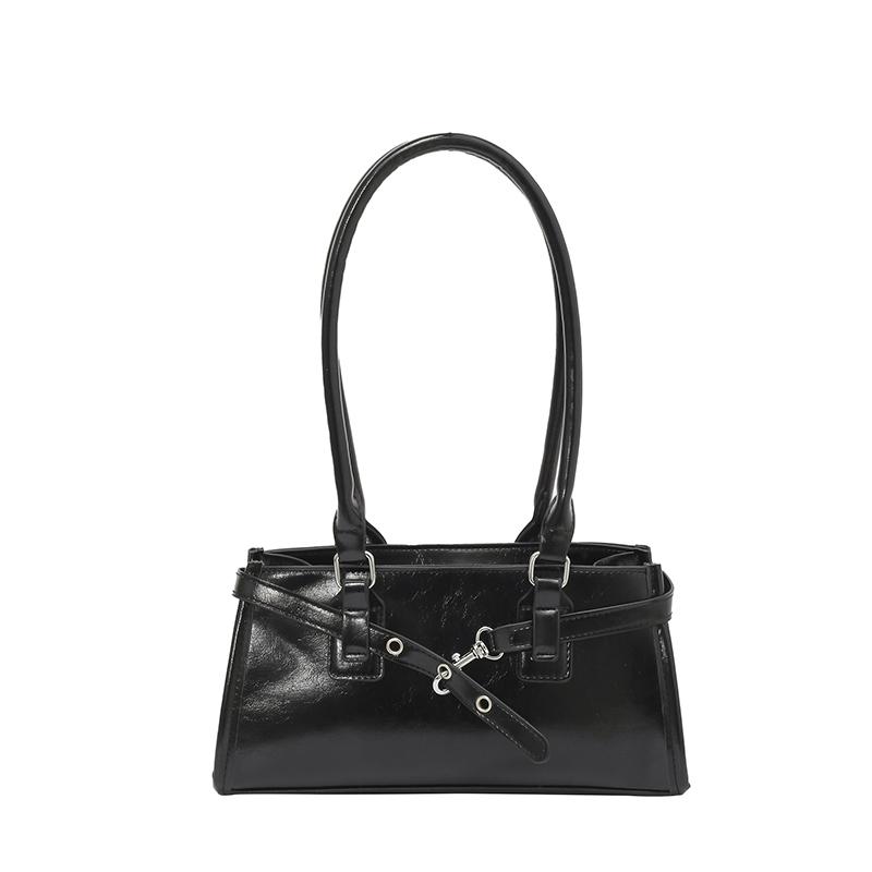 PU Leather Retro Shoulder Bag Large Capacity Boston Pillow Handbag with Metal Belt Buckle Leisure Armpit Bag Commute Handbag
