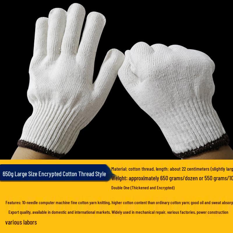 Durable Cotton Work Gloves - Heat-Resistant, Thin, Thickened Thread for Men and Women, Ideal for Construction and Labor Protection.