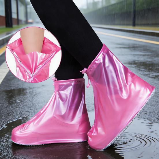 1 Pair Rainproof Shoe Covers Thickened PVC Waterproof No Seam Zipper Wide Opening Non-slip Shoe Protectors