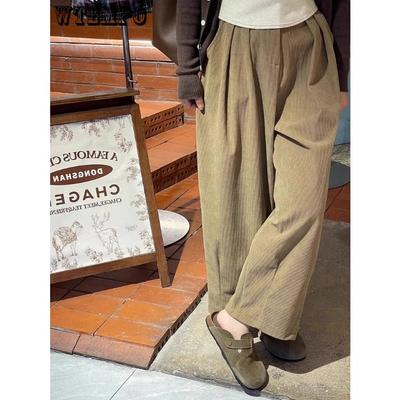 Women Fashion Winter Thicken Plush Corduroy Casual Pants Warm High Waist Trousers