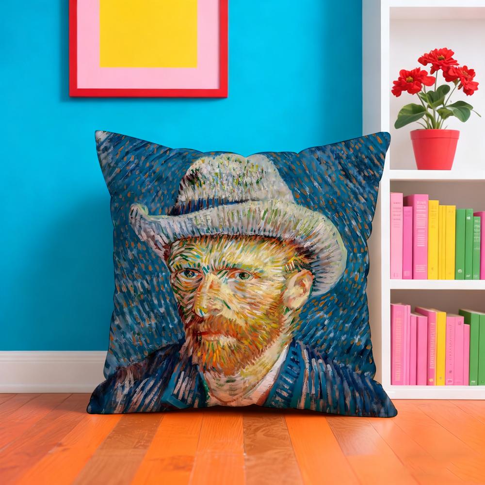 Van Gogh Oil Painting Cushion Cover Plush Fabric Soft Double-Sided Printed Sofa Warm Winter Home Gift Cushion Cover