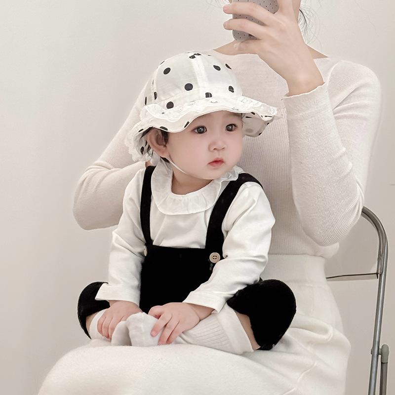 Baby Fisherman Hat Spring and Autumn Dots Fashionable Adjustable Sun Hat Lace Lace Baby Sun Protection Hat