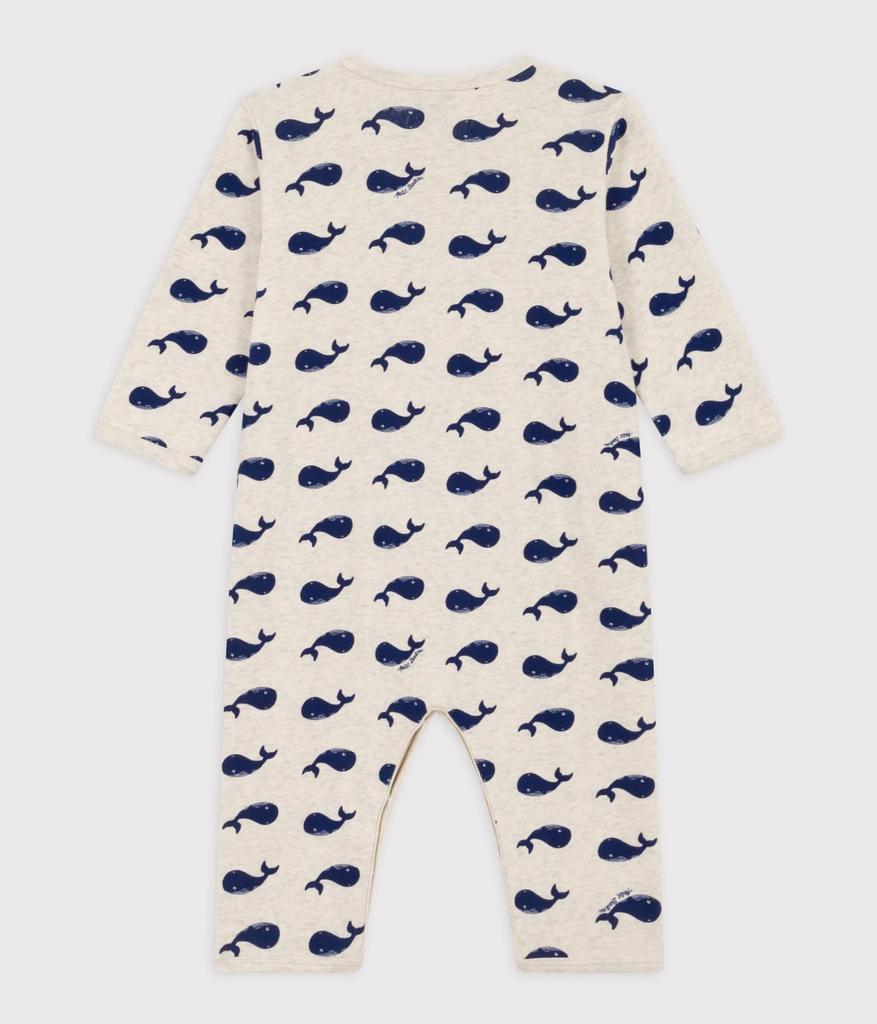 Printed Footless Romper A09M1 3 months 60cm [Petit Bateau] Beige/Navy