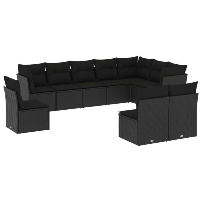 VidaXL Salon de jardin 10 pcs avec coussins noir résine tressée 3217795