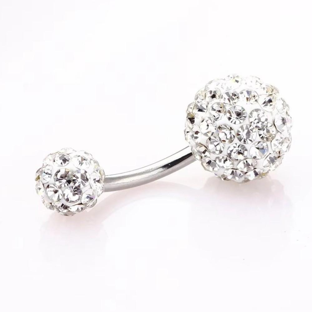 Zircon Crystal Ball Belly Button Rings Stainless Steel Shiny Body Jewelry Gem Navel Piercing  Men