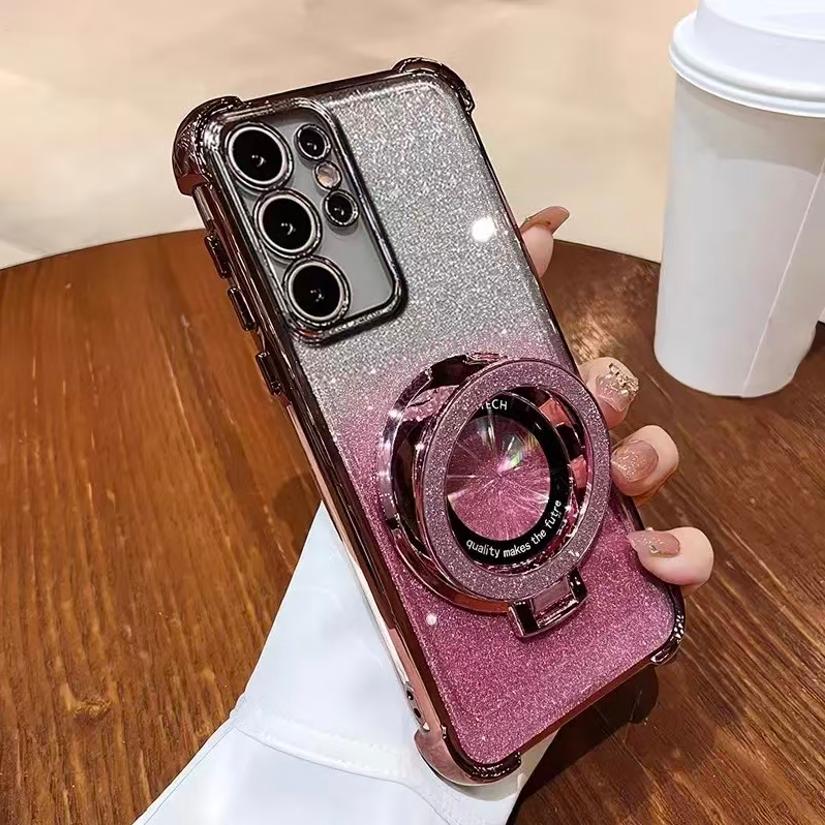 Applicabile a Samsung S25Ultra custodia per cellulare con supporto magnetico glitterato S26 placcatura quattro angoli anti-caduta custodia NOTE20 A37