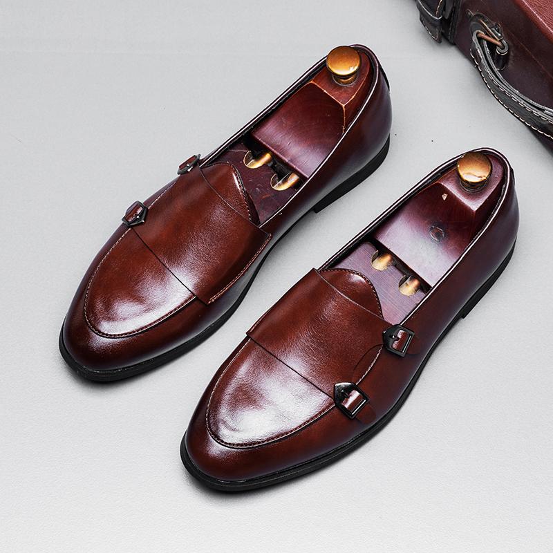 Fashion Men's Double Buckle Loafers High Quality Leather Casual Slip On Comfortable Formal Business Shoes Lightweight Male Driving Shoes