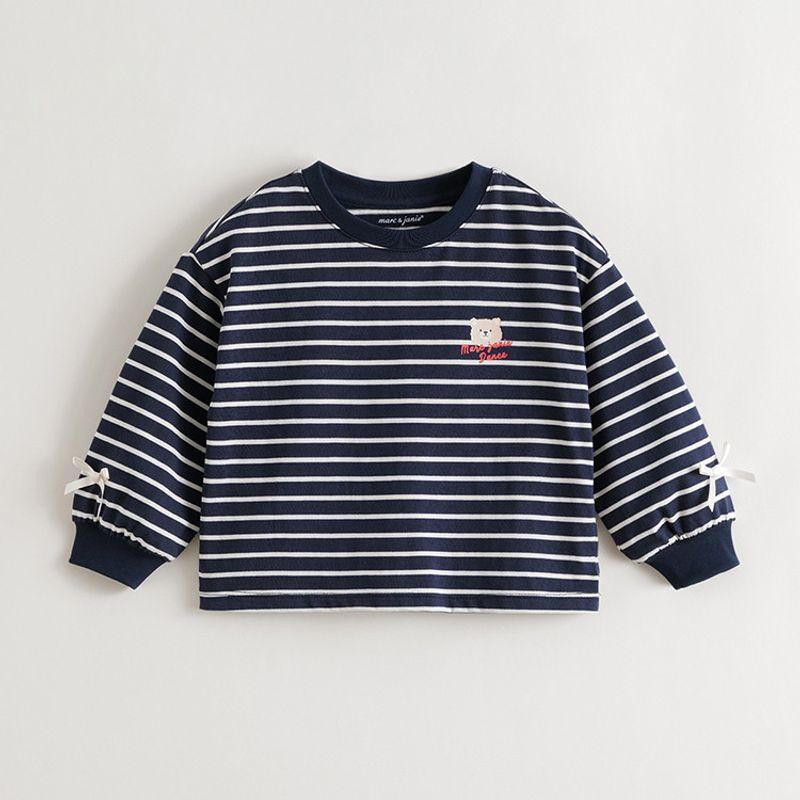 Mark Jenny Girls Jumping Bear Striped T-Shirt Baby Pure Cotton New Year Red Top Spring New Style 551191